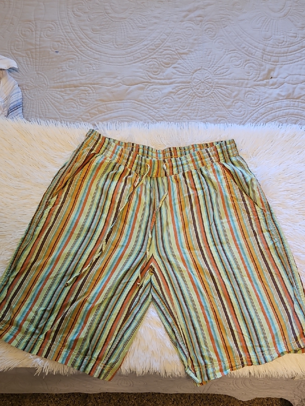 Free People Size P Striped Drawstring Women’s Shorts in Green and Brown - Picture 2 of 7